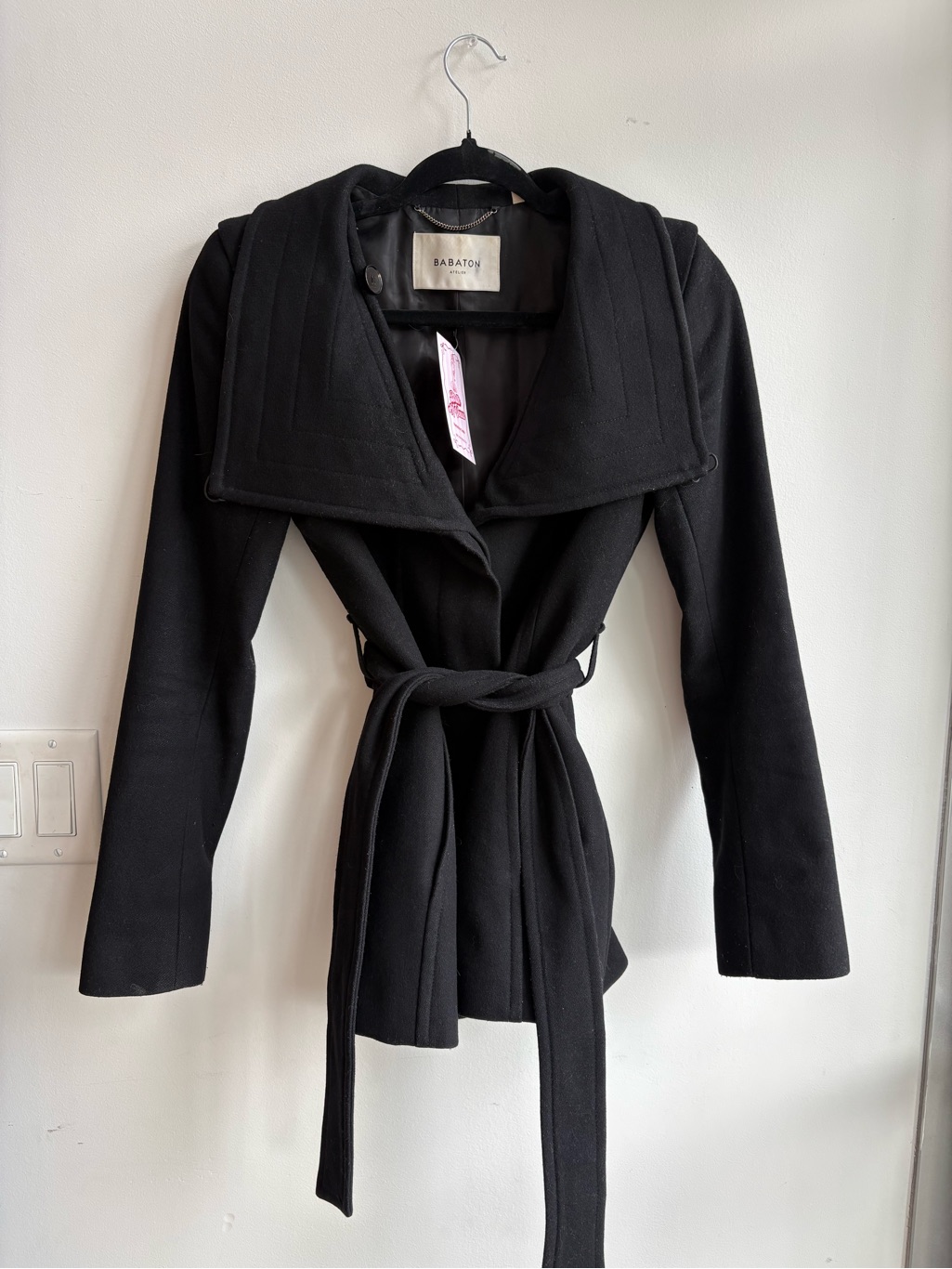Babaton Black Belted Italian Wool & Cashmere Blend Coat